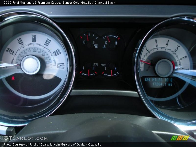Sunset Gold Metallic / Charcoal Black 2010 Ford Mustang V6 Premium Coupe