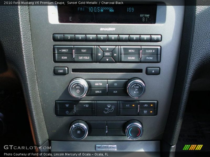 Sunset Gold Metallic / Charcoal Black 2010 Ford Mustang V6 Premium Coupe