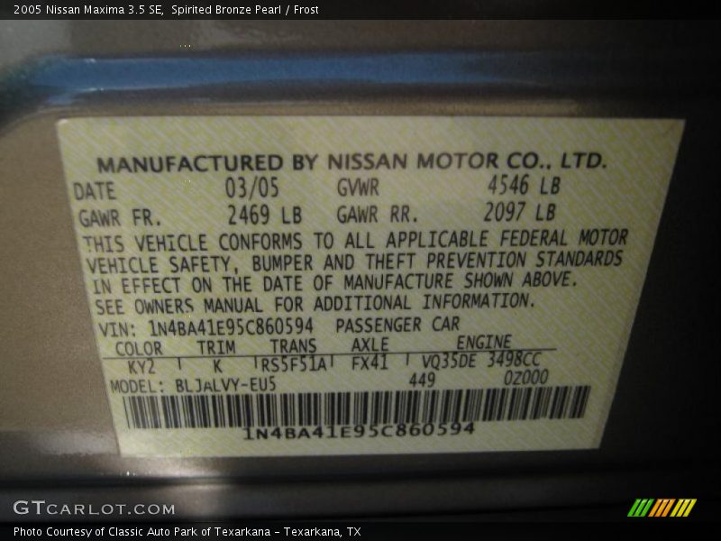 Spirited Bronze Pearl / Frost 2005 Nissan Maxima 3.5 SE