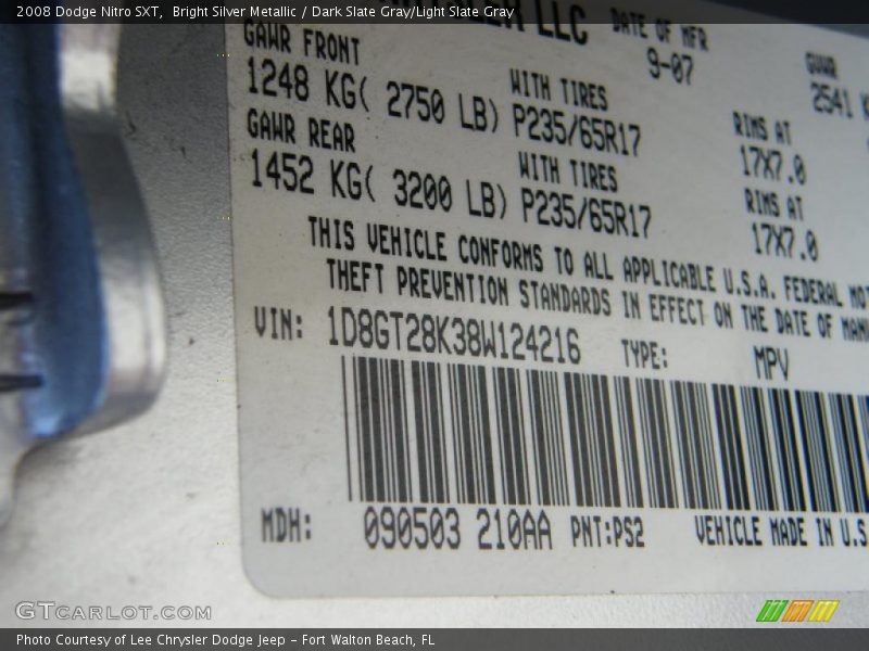 Bright Silver Metallic / Dark Slate Gray/Light Slate Gray 2008 Dodge Nitro SXT