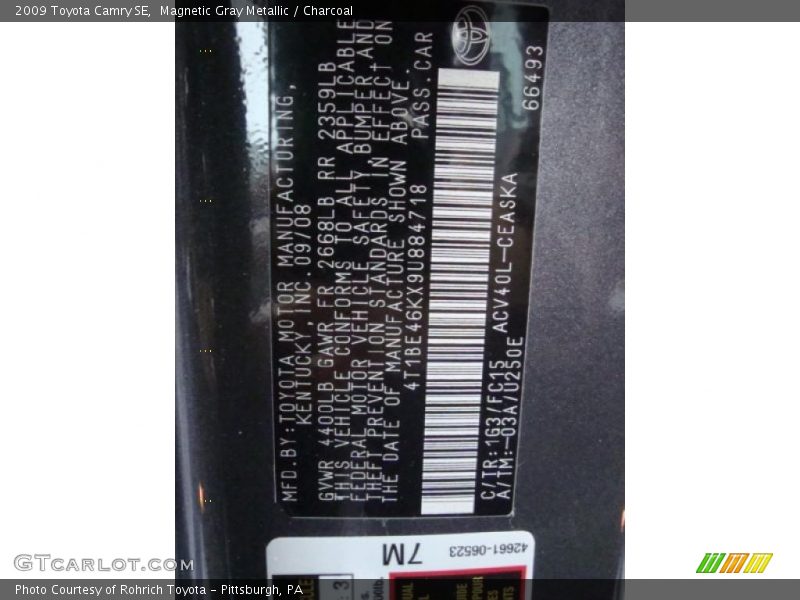 Magnetic Gray Metallic / Charcoal 2009 Toyota Camry SE