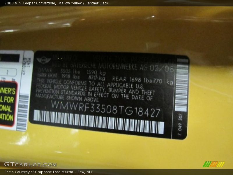 Mellow Yellow / Panther Black 2008 Mini Cooper Convertible