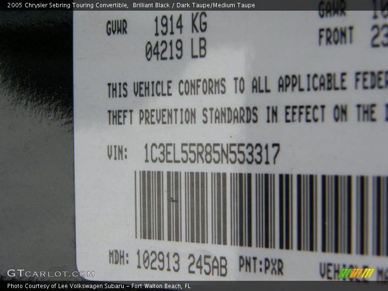 Brilliant Black / Dark Taupe/Medium Taupe 2005 Chrysler Sebring Touring Convertible