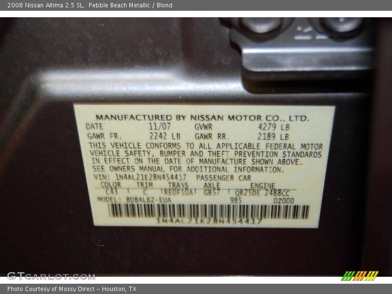 Pebble Beach Metallic / Blond 2008 Nissan Altima 2.5 SL