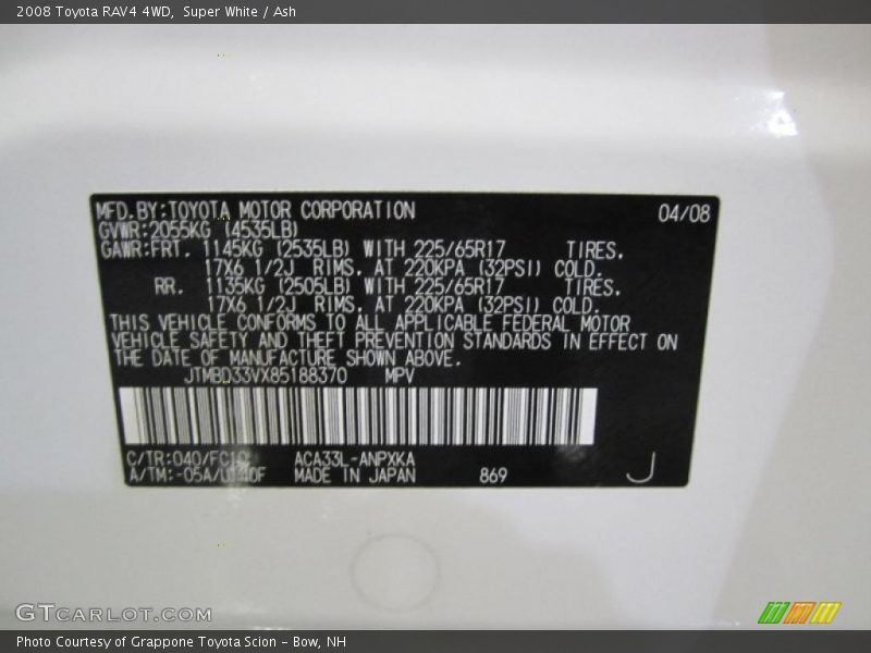 Super White / Ash 2008 Toyota RAV4 4WD