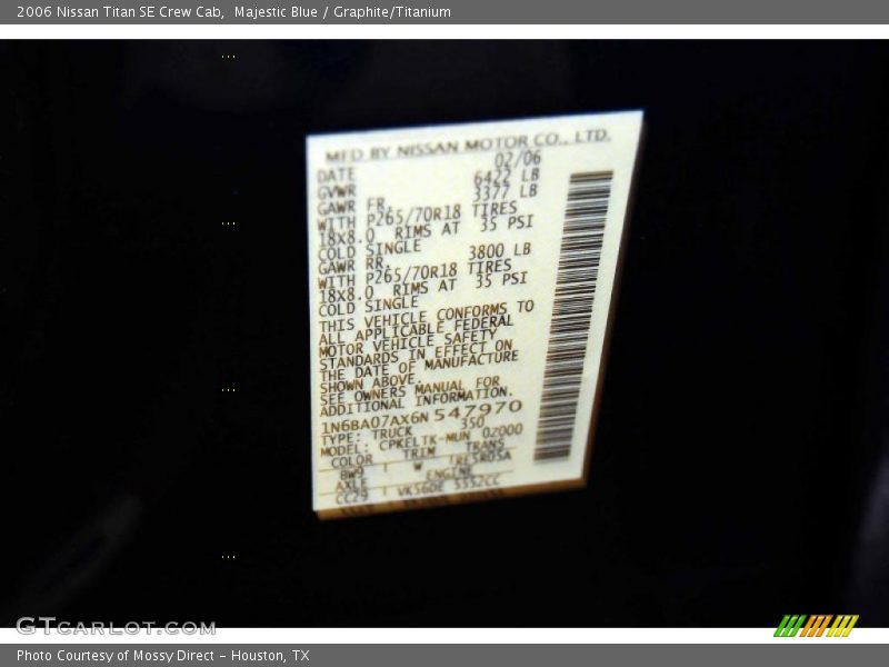 Majestic Blue / Graphite/Titanium 2006 Nissan Titan SE Crew Cab