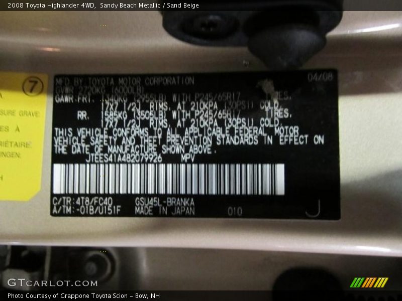Sandy Beach Metallic / Sand Beige 2008 Toyota Highlander 4WD