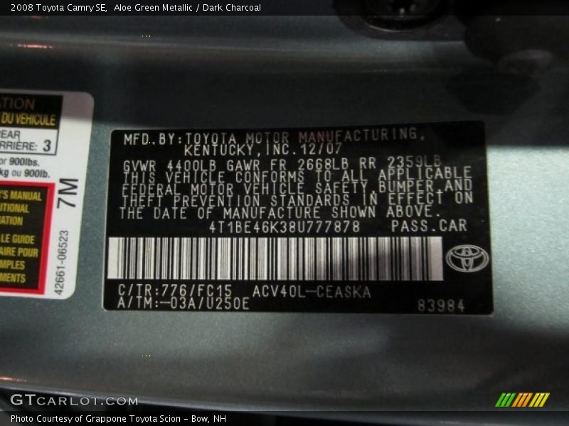 Aloe Green Metallic / Dark Charcoal 2008 Toyota Camry SE