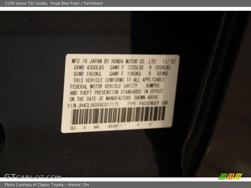 Royal Blue Pearl / Parchment 2008 Acura TSX Sedan