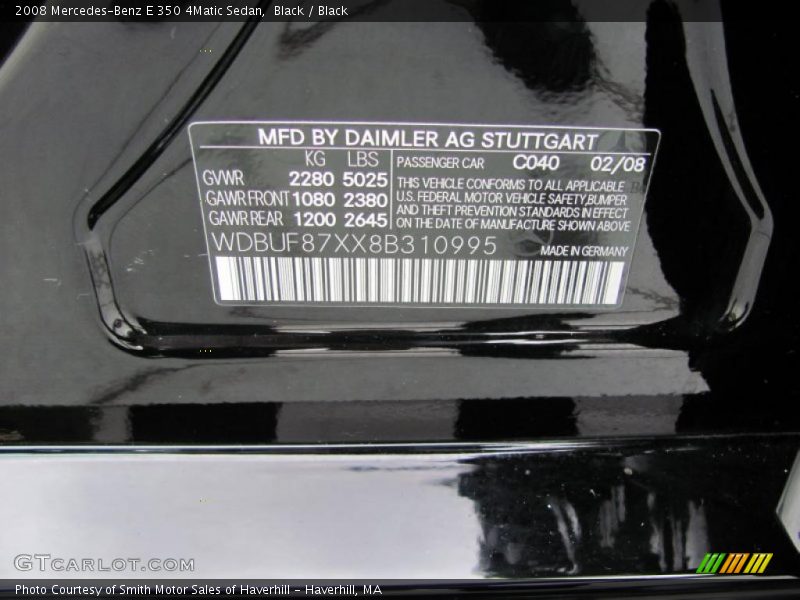 Black / Black 2008 Mercedes-Benz E 350 4Matic Sedan