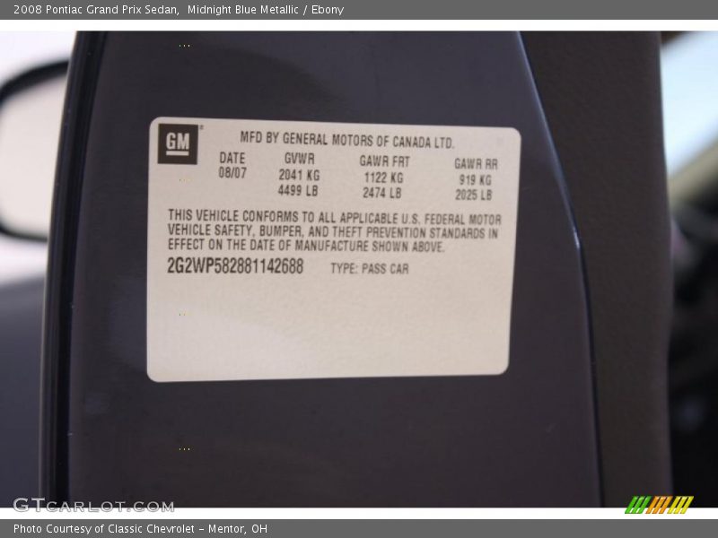 Midnight Blue Metallic / Ebony 2008 Pontiac Grand Prix Sedan