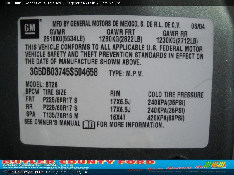 Sagemist Metallic / Light Neutral 2005 Buick Rendezvous Ultra AWD