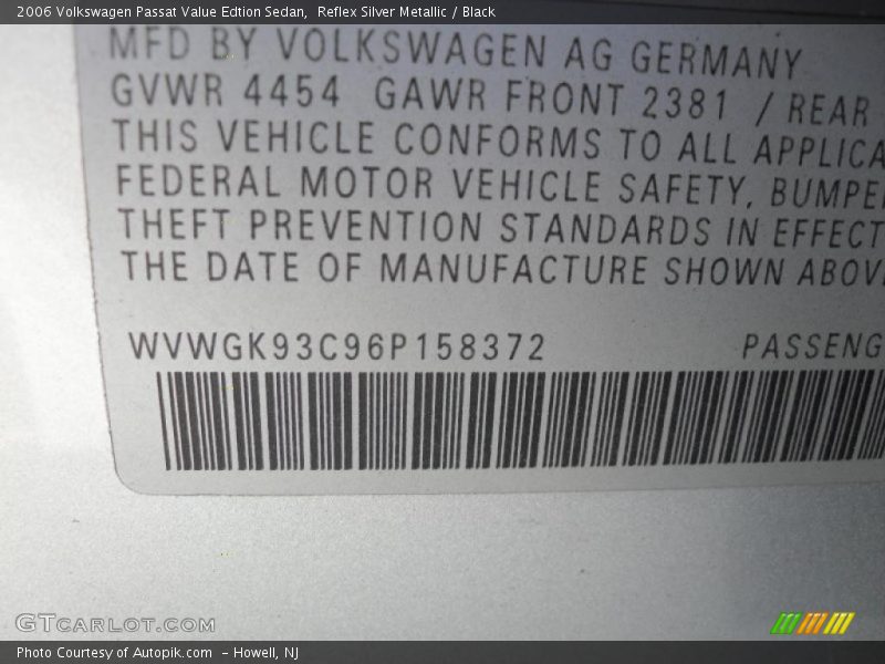 Reflex Silver Metallic / Black 2006 Volkswagen Passat Value Edtion Sedan