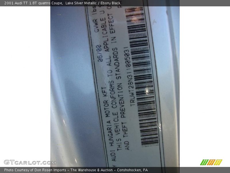 Lake Silver Metallic / Ebony Black 2001 Audi TT 1.8T quattro Coupe