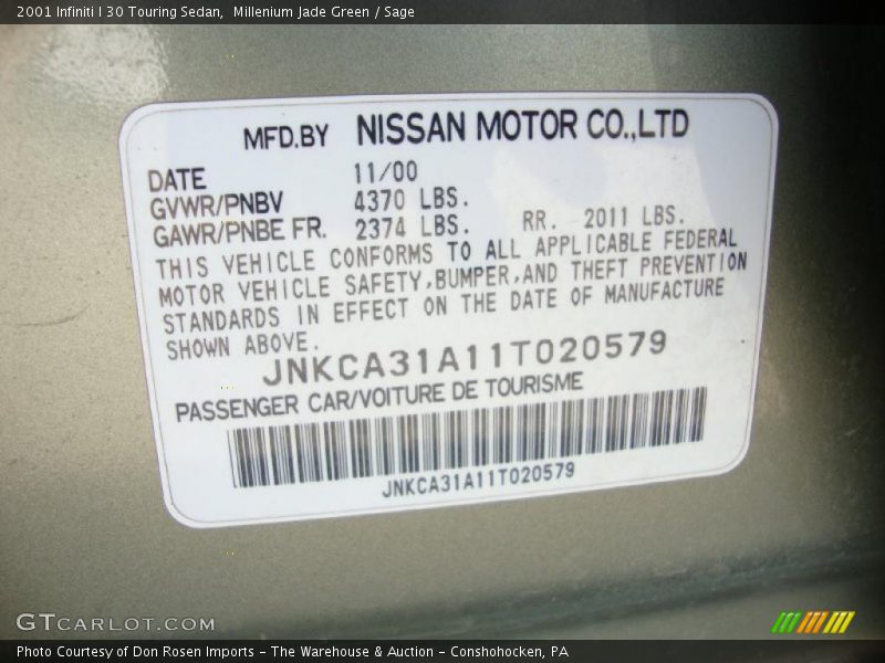 Millenium Jade Green / Sage 2001 Infiniti I 30 Touring Sedan