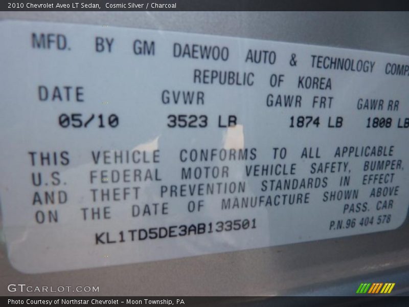 Cosmic Silver / Charcoal 2010 Chevrolet Aveo LT Sedan