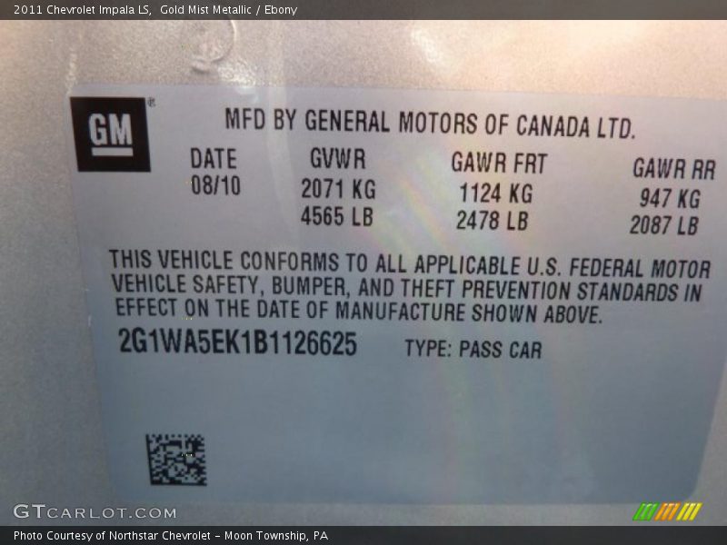Gold Mist Metallic / Ebony 2011 Chevrolet Impala LS