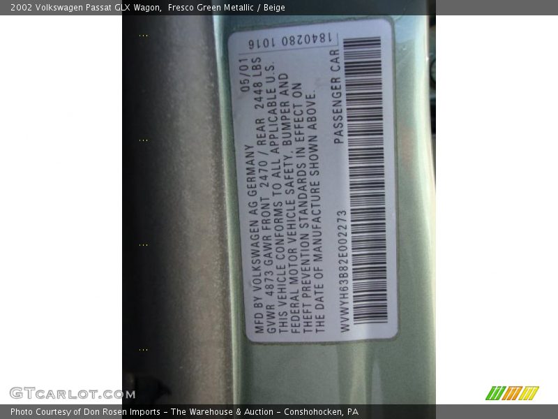 Fresco Green Metallic / Beige 2002 Volkswagen Passat GLX Wagon