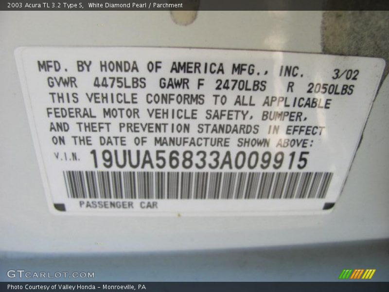 Info Tag of 2003 TL 3.2 Type S