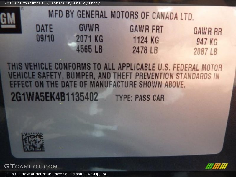 Cyber Gray Metallic / Ebony 2011 Chevrolet Impala LS