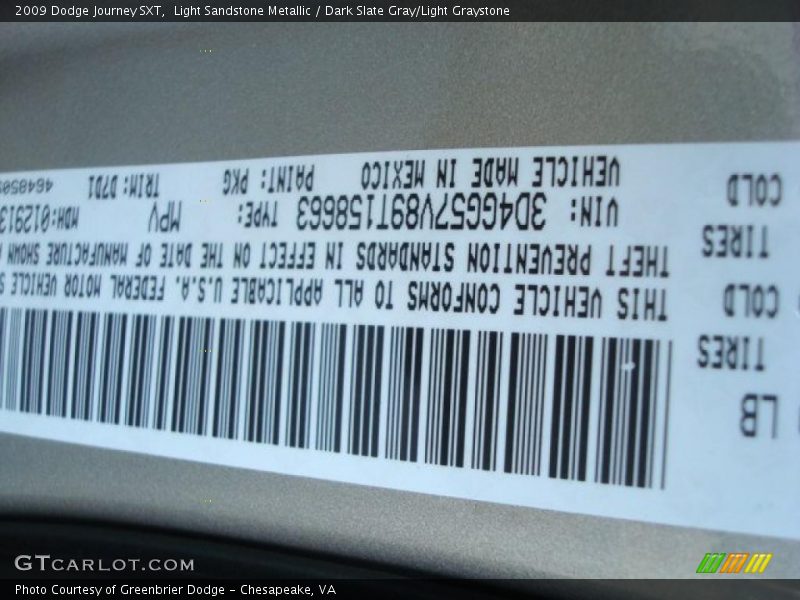 Light Sandstone Metallic / Dark Slate Gray/Light Graystone 2009 Dodge Journey SXT