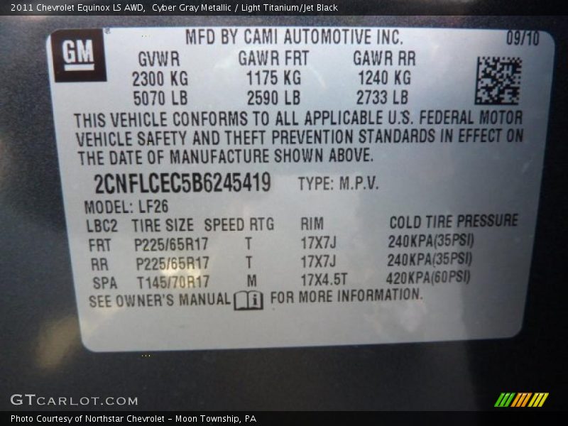Cyber Gray Metallic / Light Titanium/Jet Black 2011 Chevrolet Equinox LS AWD