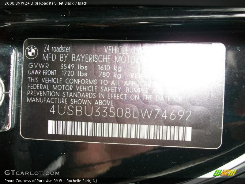 Jet Black / Black 2008 BMW Z4 3.0i Roadster