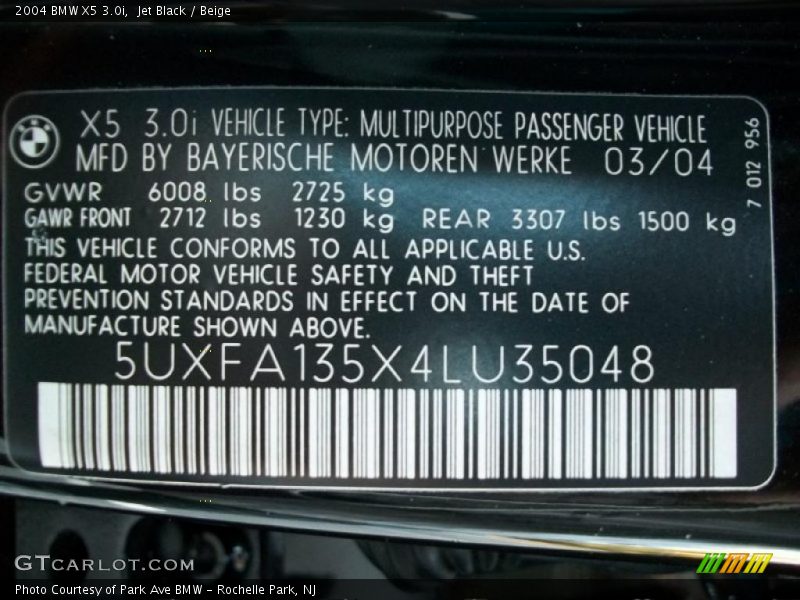 Jet Black / Beige 2004 BMW X5 3.0i