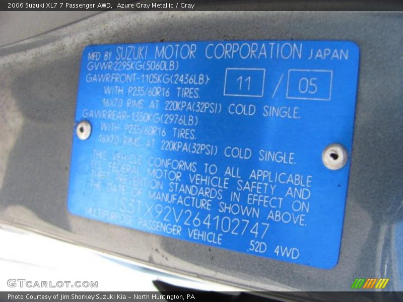 Azure Gray Metallic / Gray 2006 Suzuki XL7 7 Passenger AWD