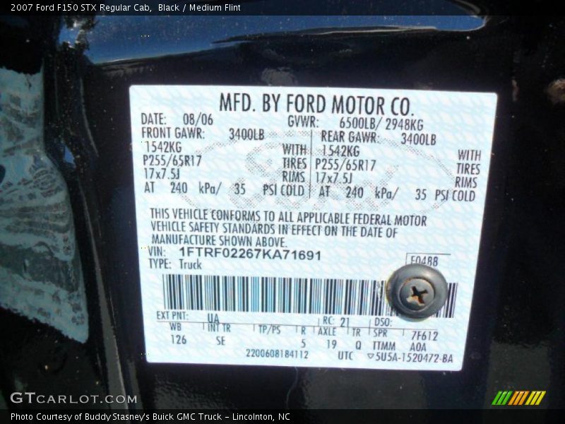 2007 F150 STX Regular Cab Black Color Code UA