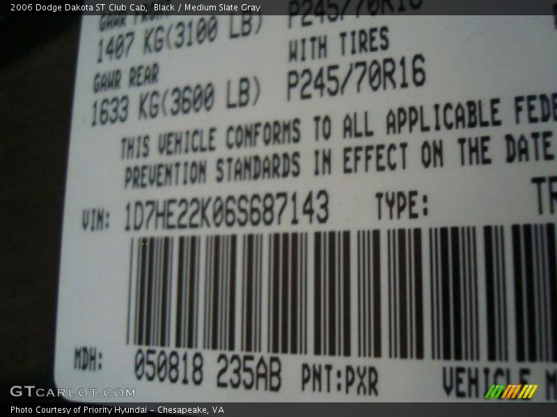 Black / Medium Slate Gray 2006 Dodge Dakota ST Club Cab