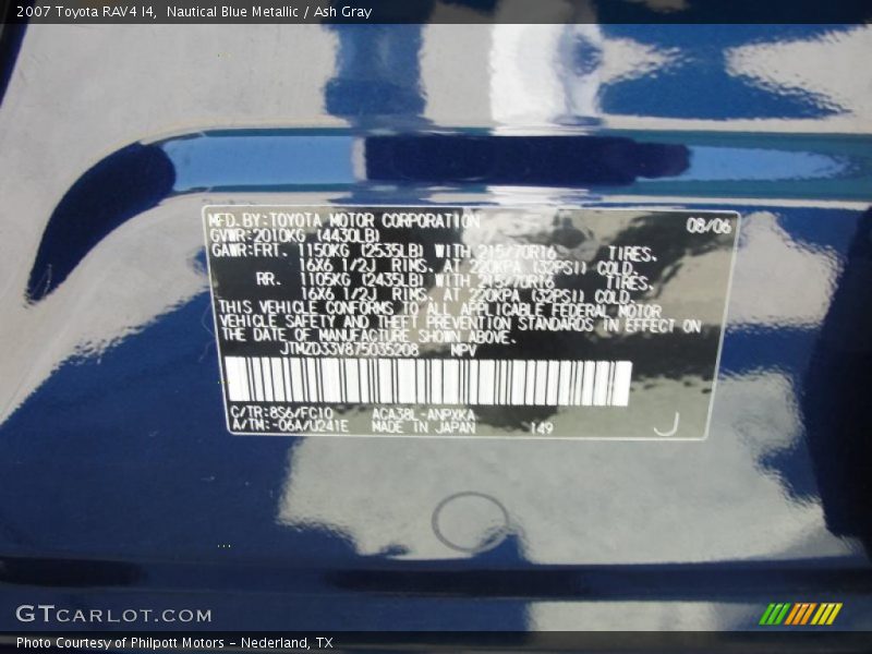 Nautical Blue Metallic / Ash Gray 2007 Toyota RAV4 I4