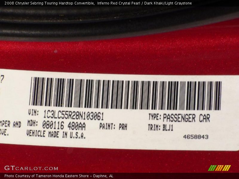 Inferno Red Crystal Pearl / Dark Khaki/Light Graystone 2008 Chrysler Sebring Touring Hardtop Convertible
