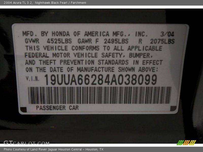 Nighthawk Black Pearl / Parchment 2004 Acura TL 3.2