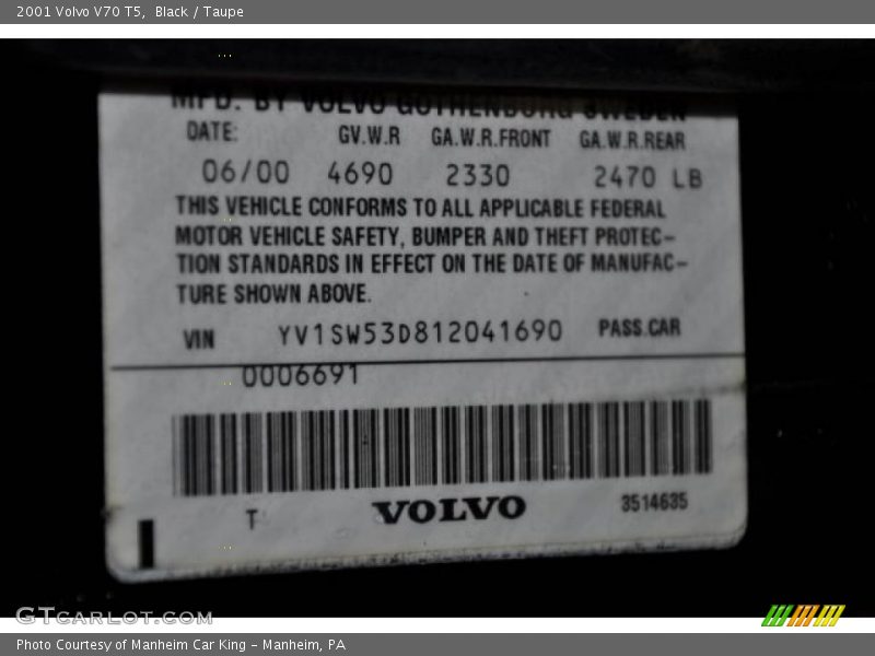 Black / Taupe 2001 Volvo V70 T5