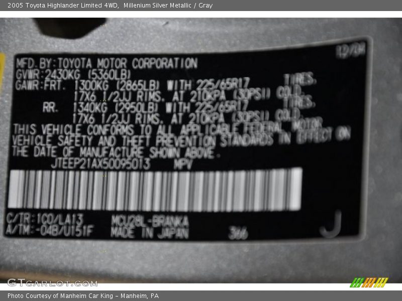 Millenium Silver Metallic / Gray 2005 Toyota Highlander Limited 4WD