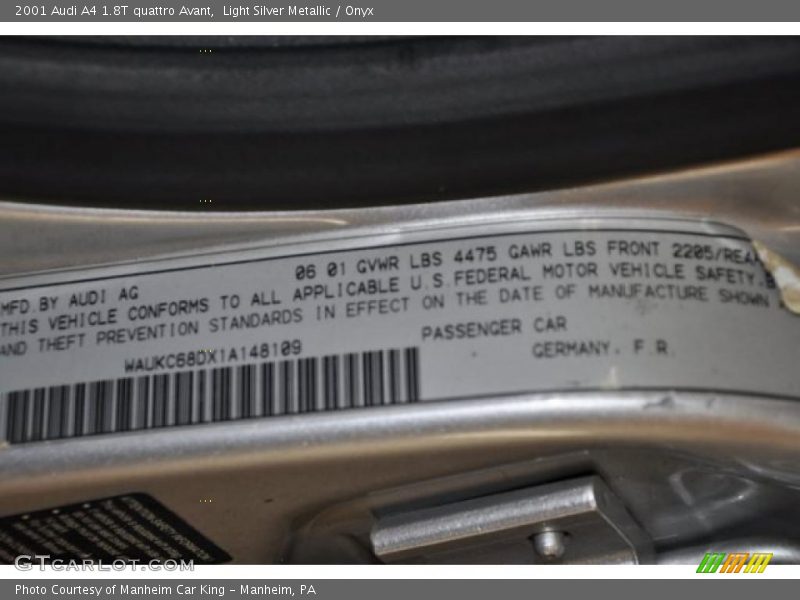 Light Silver Metallic / Onyx 2001 Audi A4 1.8T quattro Avant