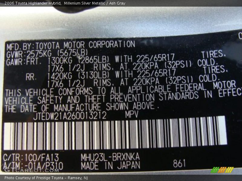 Millenium Silver Metallic / Ash Gray 2006 Toyota Highlander Hybrid