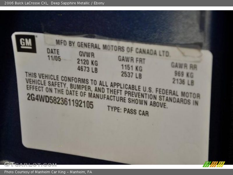 Deep Sapphire Metallic / Ebony 2006 Buick LaCrosse CXL