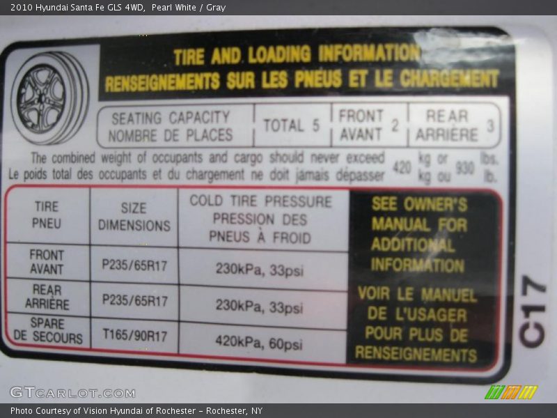 Pearl White / Gray 2010 Hyundai Santa Fe GLS 4WD