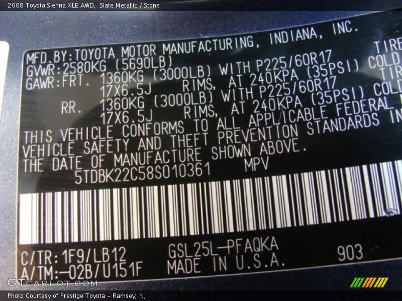 Slate Metallic / Stone 2008 Toyota Sienna XLE AWD
