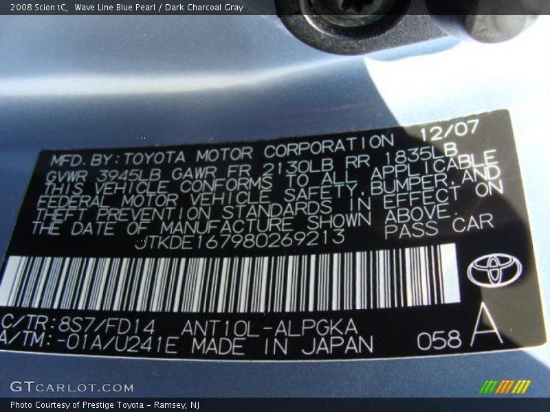 Wave Line Blue Pearl / Dark Charcoal Gray 2008 Scion tC
