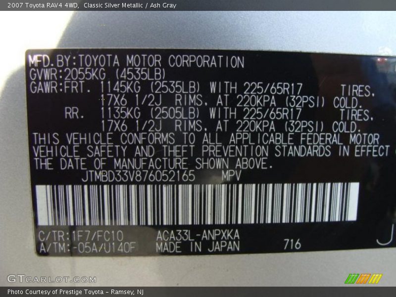 Classic Silver Metallic / Ash Gray 2007 Toyota RAV4 4WD