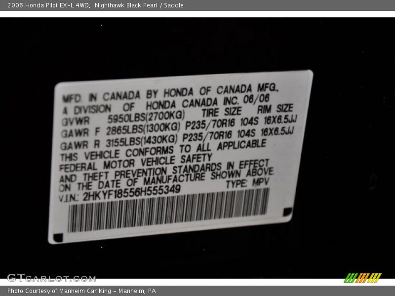 Nighthawk Black Pearl / Saddle 2006 Honda Pilot EX-L 4WD