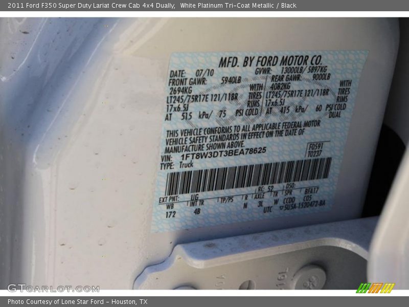 2011 F350 Super Duty Lariat Crew Cab 4x4 Dually White Platinum Tri-Coat Metallic Color Code UG