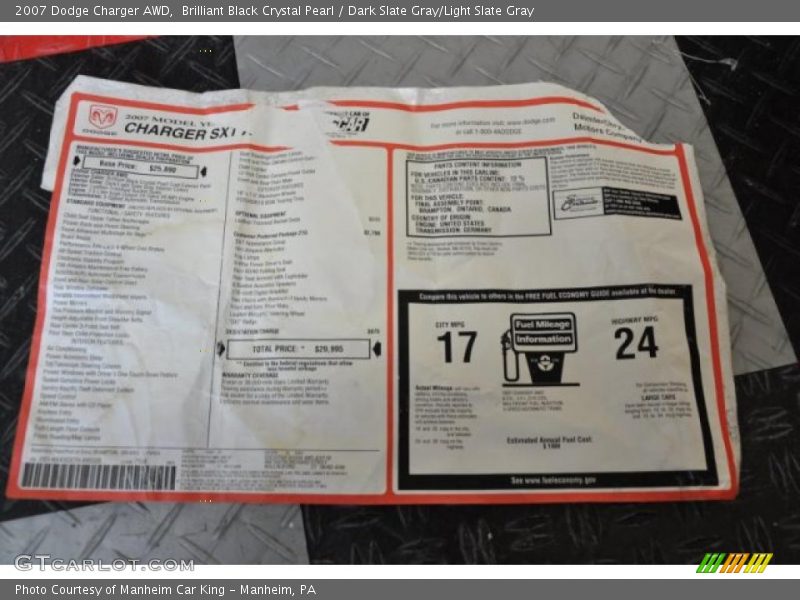 2007 Charger AWD Window Sticker