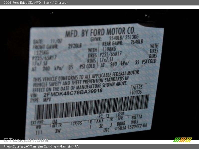 Black / Charcoal 2008 Ford Edge SEL AWD