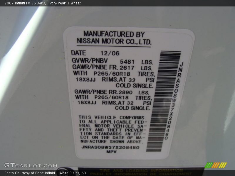 Ivory Pearl / Wheat 2007 Infiniti FX 35 AWD