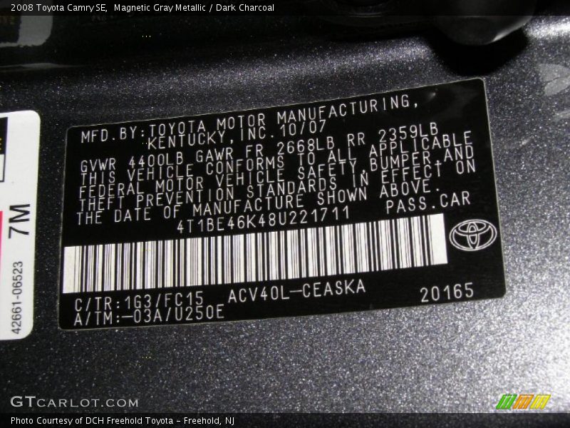 Magnetic Gray Metallic / Dark Charcoal 2008 Toyota Camry SE
