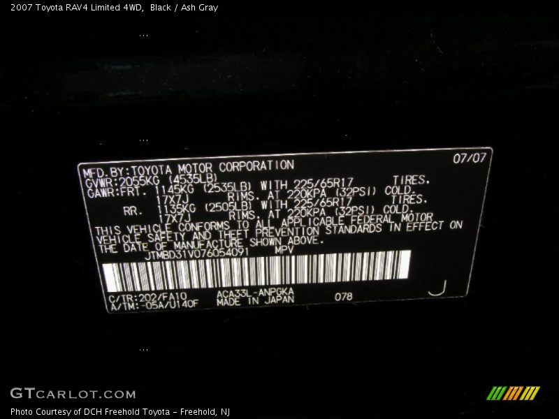 Black / Ash Gray 2007 Toyota RAV4 Limited 4WD